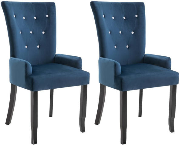 vidaXL Dining Chairs With Armrests in Blue Velvet (2 Pieces)