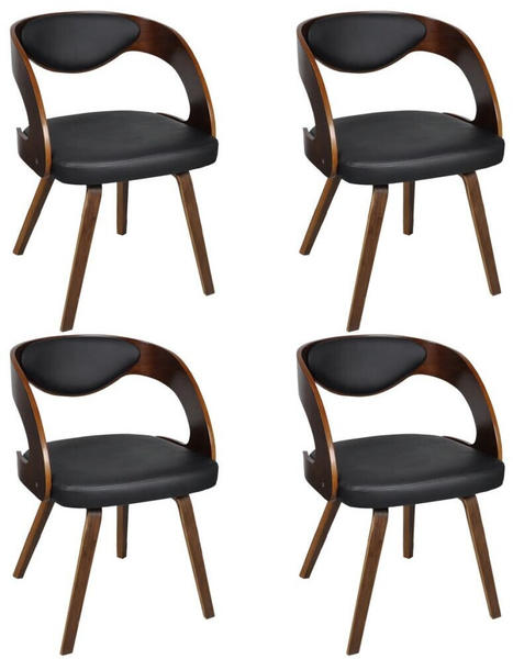 vidaXL Dining Chairs Curved Brown Wood and Fake Leather (4 Pieces)
