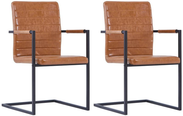 vidaXL Dining Chairs Cantilever Fake Leather Cognac (2 Pieces)