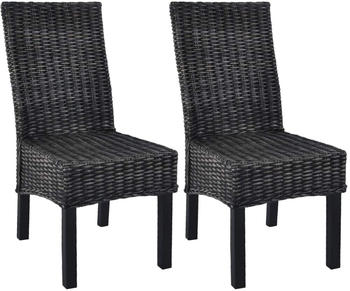 vidaXL Dining Chairs Kubu Rattan and Mango Wood - 2pcs, Black
