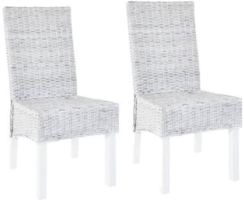 vidaXL Dining Chairs Kubu Rattan and Mango Wood - 2pcs, Grey