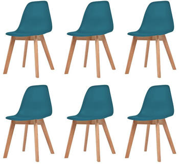 vidaXL Dining Chair Plastic Seat Wooden Legs - 6pcs, Turquoise