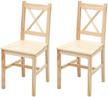 Mendler 2er-Set Esszimmerstuhl HWC-F77 Landhaus Kiefer lasier (70468)