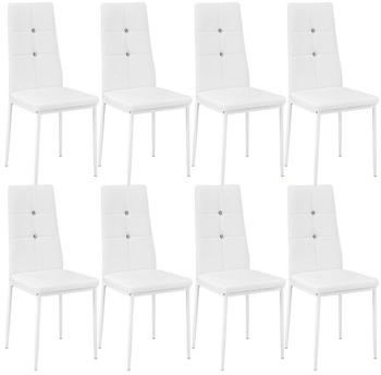 TecTake 8 Esszimmerstühle Kunstleder mit Glitzersteinen weiß (404125)