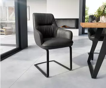 DeLife Schwingstuhl Zelia-Flex mit Armlehnen Echt-Leder flach Schwarz (33749)