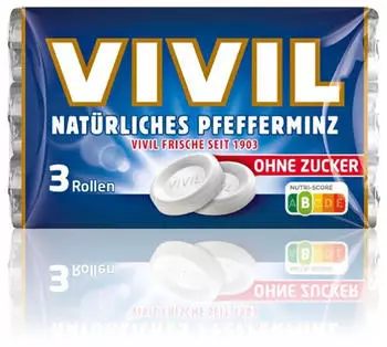 Vivil Natürliches Pfefferminz ohne Zucker (3 Rollen)