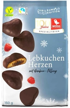 WEISS Gefüllte Lebkuchen Herzen Himbeere Zartbitter 150g