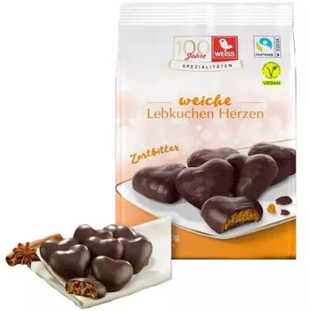 WEISS Weiche Lebkuchen Herzen Zartbitter 300g
