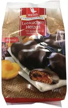 WEISS Lebkuchen Herzen Zartbitter mit Aprikosenfüllung 150g