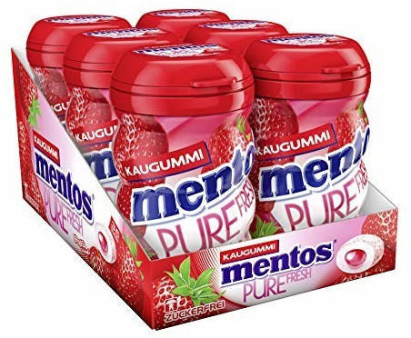 Mentos Pure Fresh Erdbeere Kaugummi-Dragees zuckerfrei (6 Dosen)