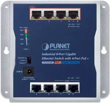 Planet WGS-814HP Industrial Wallmount Gigabit Switch, 8-Port, 60W PoE+ (WGS-814HP)