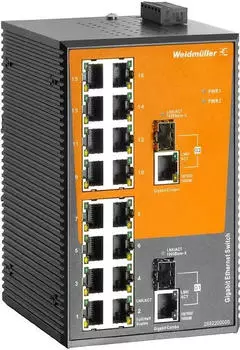 Weidmüller IE-SW-EL18-16TX-2GC Unmanaged Industrial Ethernet Switch, 16-Port Fast/Gigabit (2682200000)