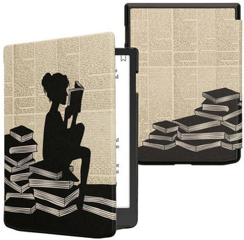 kwmobile Case Pocketbook InkPad Color 3 Lesende Frau Schwarz Beige