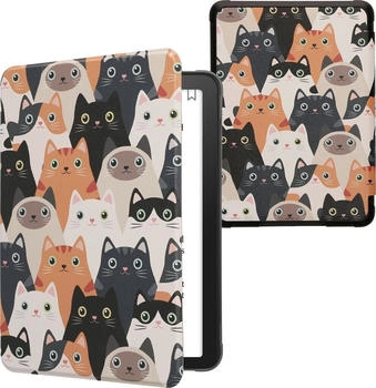 kwmobile Klapphülle kompatibel mit Amazon Kindle Paperwhite (12. Gen 2024)/Kindle Colorsoft Hülle - eReader Case - Katzen Orange Schwarz Weiß (KWM000023XH005C)