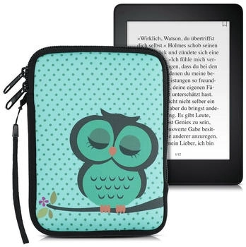 kwmobile Tasche für eReader - Neopren Hülle Schutzhülle Eule Schlaf Türkis Braun Mintgrün - 17 x 12 x 2 cm Innenmaße