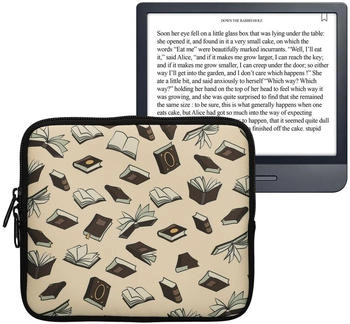 kwmobile Tasche für eReader - Neopren Hülle Schutzhülle Bücher und Seiten Beige Braun Gold - Innenmaße (KWM000016LM007C)