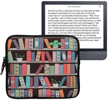 kwmobile Tasche für eReader - Neopren Hülle Schutzhülle Bücherregal mit Pflanzen Blau Grün Pink - Innenmaße (KWM000016LM006C)