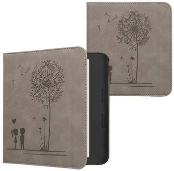 kwmobile Klapphülle kompatibel mit Kobo Kobo Libra Colour/Tolino Vision Color - Hülle aus Kunstleder für eReader - mit Handschlaufe - Pusteblume Love Grau