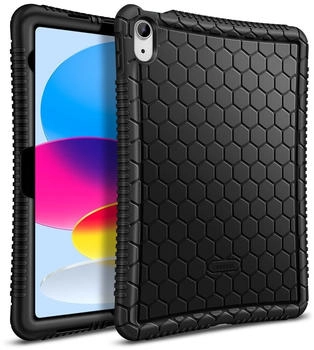 Fintie Silikon Hülle für iPad 10 Generation 2022 (10.9 Zoll) - [Bienenstock Serie] Leichte rutschfeste Stoßfeste Schutzhülle Tasche Case Cover Schwarz