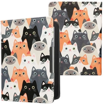 kwmobile Klapphülle kompatibel mit Tolino Vision 1/2 / 3/4 HD Hülle - eReader Case - Katzen Orange Schwarz Weiß (KWM000007TN017C)