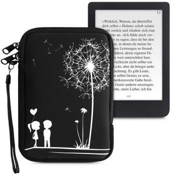 kwmobile Tasche für eReader - Neopren Hülle Schutzhülle Pusteblume Love Weiß Schwarz - 17 x 12 x 2 cm Innenmaße (50335.06)