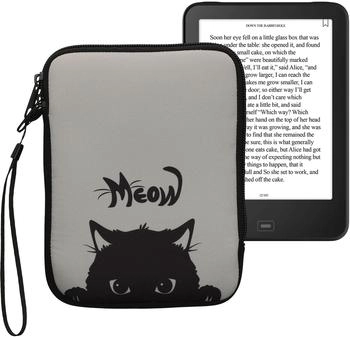 kwmobile Tasche für eReader - Neopren Hülle Schutzhülle Katze Meow Grau Schwarz - 17 x 12 x 2 cm Innenmaße (KWM000010OR021C)