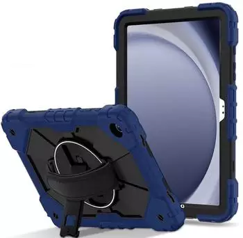 Wigento Für Samsung Galaxy Tab A11 Plus Outdoor Hybrid 360 Hülle mit Schultergurt Blau (80035)