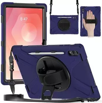 Wigento Hybrid Hülle für Samsung Galaxy Tab S11 Ultra Halterung & Schultergurt D- Blau (80021)