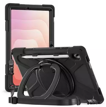 Wigento Hybrid Hülle für Samsung Galaxy Tab S11 360° Halterung & Schultergurt Schwarz (80032)