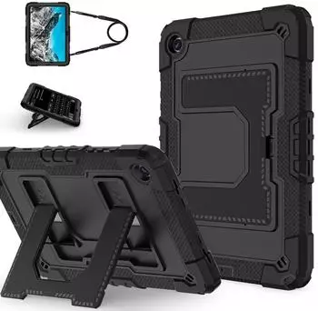 Wigento Silikon Hybrid Hülle für Samsung Galaxy Tab A11 Plus Big Holder & Gurt Schwarz (80075)