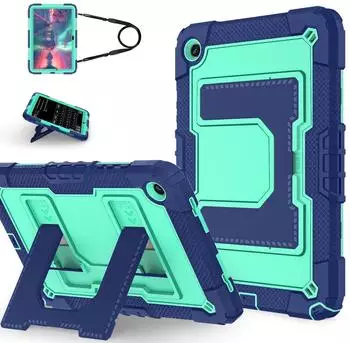 Wigento Silikon Hybrid Hülle für Samsung Galaxy Tab A11 Plus Big Holder & Gurt Türkis (80077)