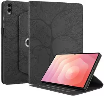 Wigento Für Samsung Galaxy Tab S11 Ultra 360 Grad Rotation Design Kunstleder Tasche Schwarz (80137)
