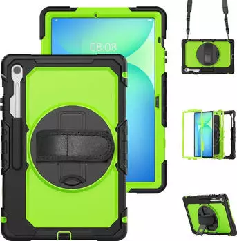 Wigento Wheel Hybrid Hülle für Samsung Galaxy Tab S10 FE Plus mit Halter & Gurt Grün (80154)