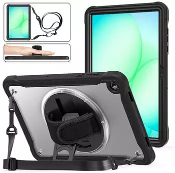 Wigento Hülle für Samsung Galaxy Tab A11 Plus 360 Handgriff & Schultergurt Transparent (80103)