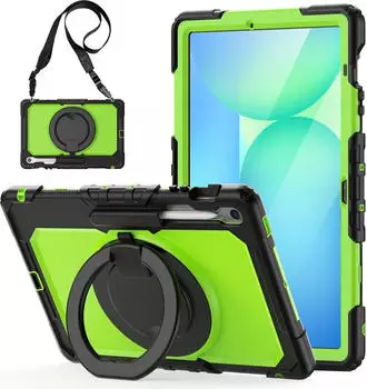 Wigento Hybrid H&uuml;lle f&uuml;r Samsung Galaxy Tab S10 FE Plus mit Griff Halter & Gurt Gr&uuml;n (80166)
