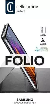Cellular Line Folio Tablet-Hülle für Galaxy Tab S9 FE+, schwarz (FOLIOGTABS9FEPL12K)
