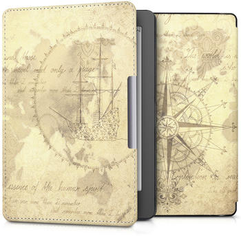 kwmobile Kunstleder eReader Schutzhülle Cover Case für Kobo Aura Edition 2 - Travel Vintage Design Braun Hellbraun
