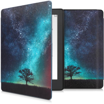 kwmobile Kunstleder eReader Schutzhülle Cover Case für Kobo Aura H2O Edition 2 - Galaxie Baum Wiese Design Blau Grau Schwarz