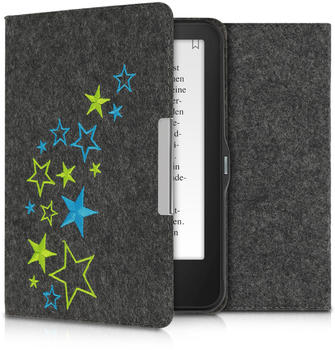 kwmobile Filz Stoff eReader Schutzhülle Cover Case für Tolino Vision 1 / 2 / 3 / 4 HD - Sternenmix Design Hellgrün Blau Dunkelgrau