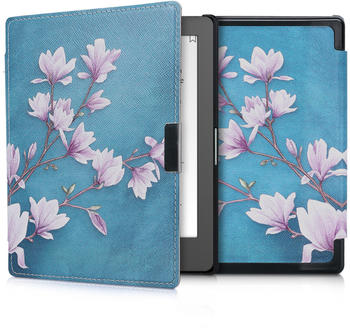 kwmobile Kunstleder eReader Schutzhülle Cover Case für Kobo Aura Edition 1 - Magnolien Design Taupe Weiß Blaugrau