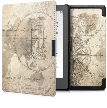 kwmobile Kunstleder eReader Schutzhülle Cover Case für Kobo Aura Edition 1 - Travel Vintage Design Braun Hellbraun