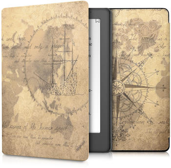 kwmobile Kunstleder eReader Schutzhülle Cover Case für Kobo Aura H2O Edition 2 - Travel Vintage Design Braun Hellbraun