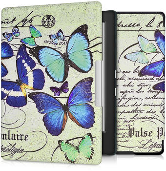kwmobile Kunstleder eReader Schutzhülle Cover Case für Kobo Aura H2O Edition 1 - Schmetterlinge Vintage Design Blau Mintgrün Beige