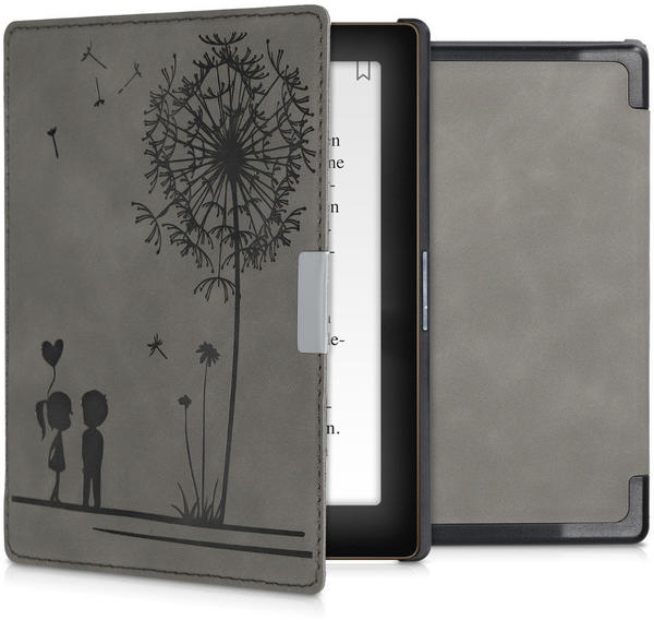 kwmobile Kunstleder eReader Schutzhülle Cover Case für Kobo Aura Edition 1 - - Pusteblume Love Design Grau