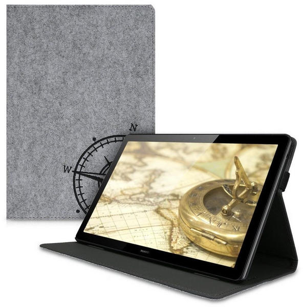 kwmobile Hülle für Huawei MediaPad T5 10 - Tablet Cover Case Schutzhülle mit Ständer - Kompass Vintage Design