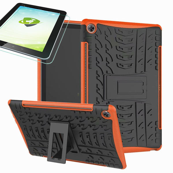 Wigento Für Samsung Galaxy Tab A 10.1 T510 / T515 2019 Hybrid Outdoor Schutzhülle Orange Tasche + 0.3 H9 Schutzglas