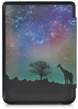 kwmobile Hülle kompatibel mit Tolino Shine 3 - Kunstleder eReader Schutzhülle Cover Case - Sternenhimmel Giraffe Schwarz Dunkelblau Pink