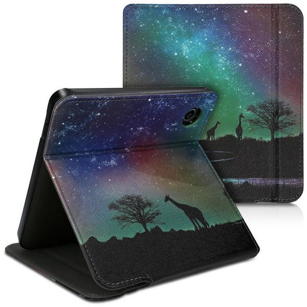 kwmobile Hülle für Tolino Vision 5 - Schlaufe Ständer - e-Reader Schutzhülle - Flip Cover Case - Sternenhimmel Giraffe Design