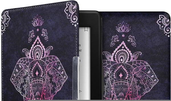 kwmobile Kunstleder eReader Schutzhülle Cover Case für Amazon Kindle Paperwhite (für Modelle bis 2017) - Elefant Zeichnung Design Pink Anthrazit