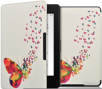 kwmobile Kunstleder eReader Schutzhülle Cover Case für Amazon Kindle Paperwhite (für Modelle bis 2017) - Schmetterling Schwarm Design Mehrfarbig Pink Weiß